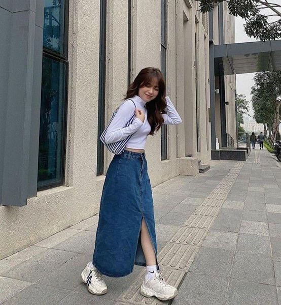 Chân váy jean dài chưa bao giờ lỗi mốt
