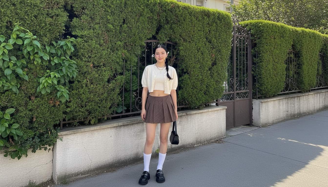 Chân váy ngắn phối cardigan dáng ngắn nữ tính và tôn dáng