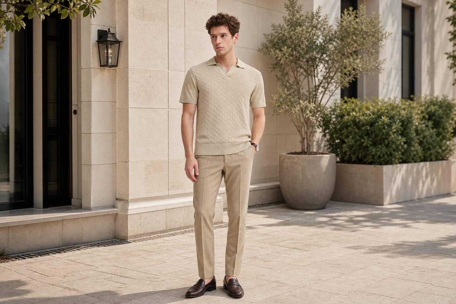 Áo polo phối quần kaki nam mùa hè lịch sự
