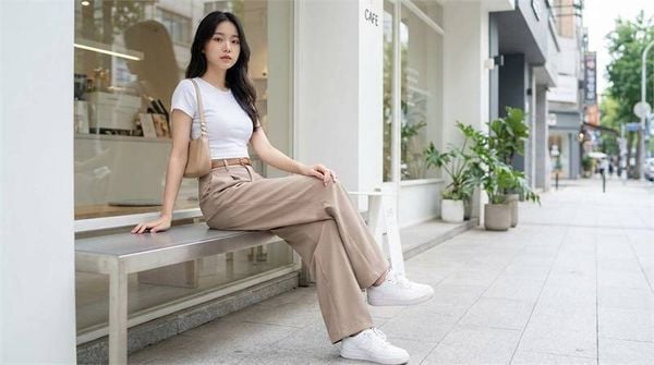 Phối đồ với quần ống suông nữ - áo thun ôm