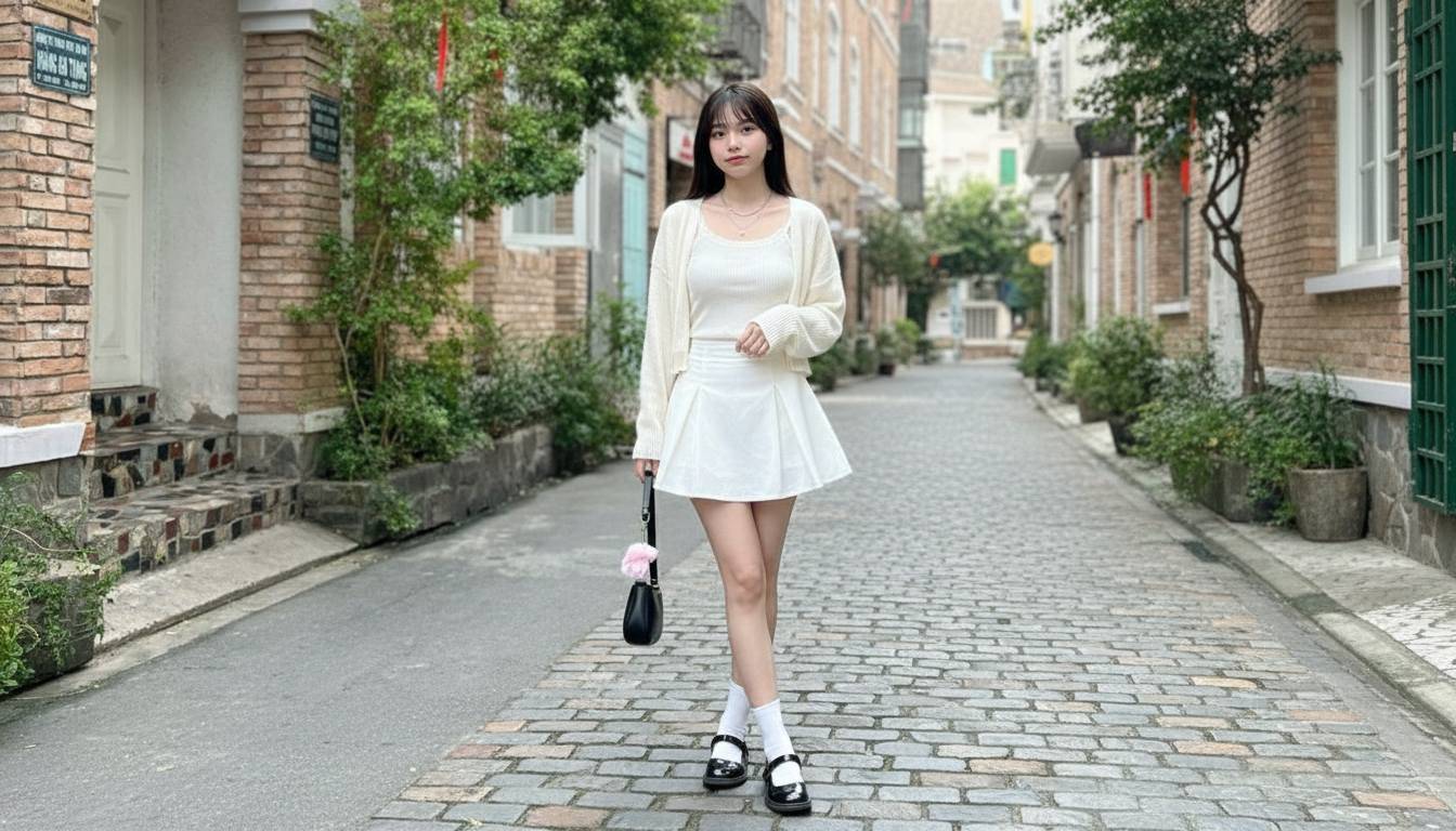Chân váy xòe ngắn phối áo hai dây trẻ trung