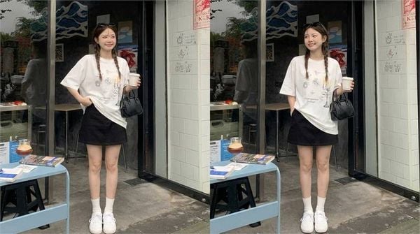 Áo thun form rộng nữ phối chân váy ngắn chữ A tôn dáng