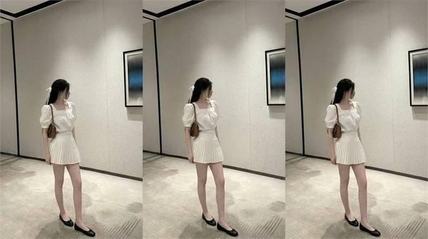 Phối đồ với chân váy chữ A ngắn - áo blouse cổ vuông hoặc cổ V