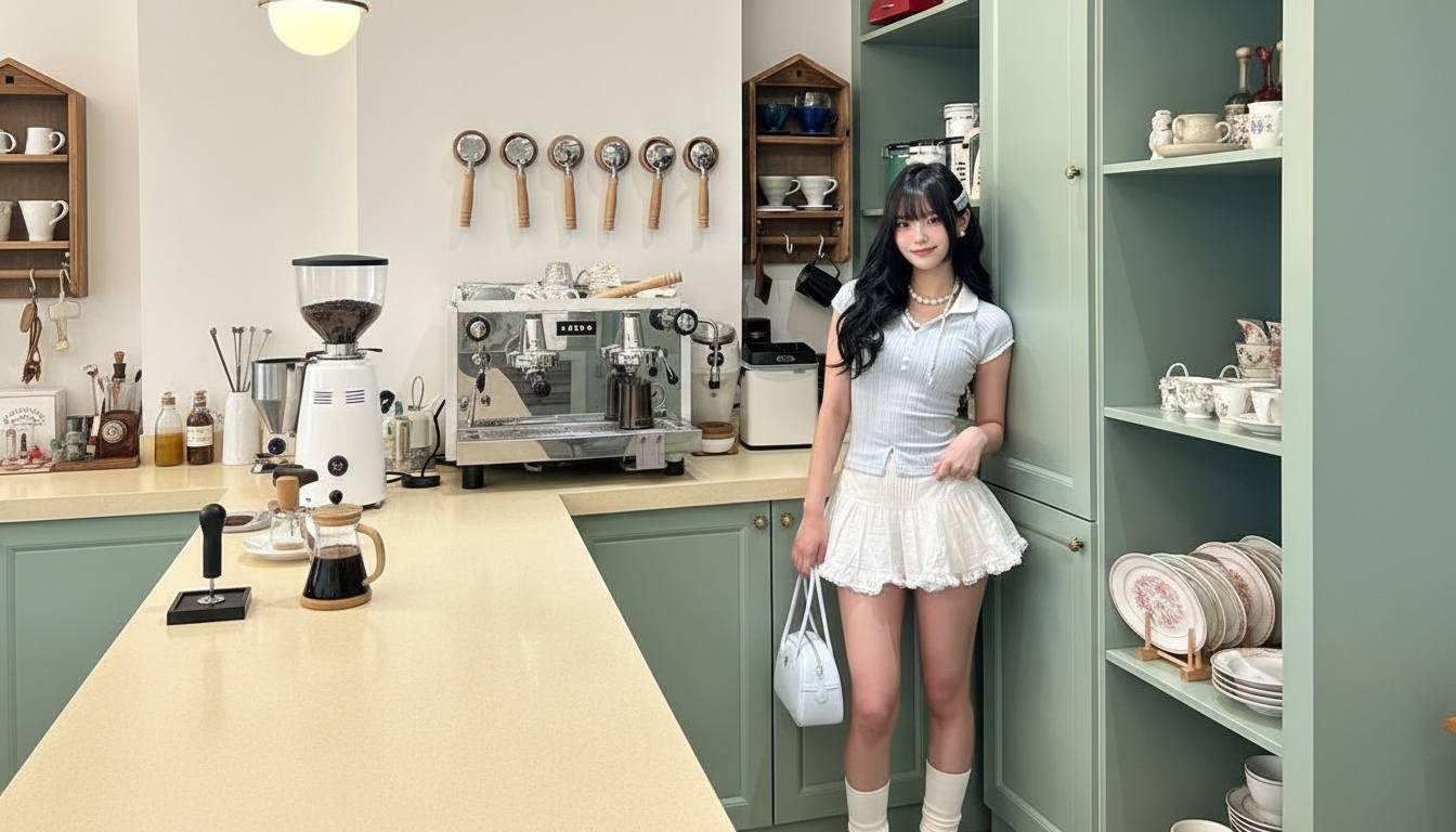 Chân váy xòe ngắn phối cùng giày nữ tính trẻ trung