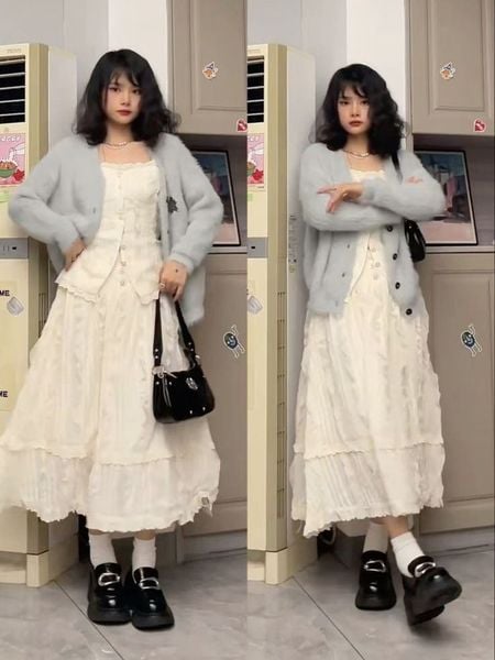 Cách phối đồ với chân váy dài qua gối - Người mũm mĩm