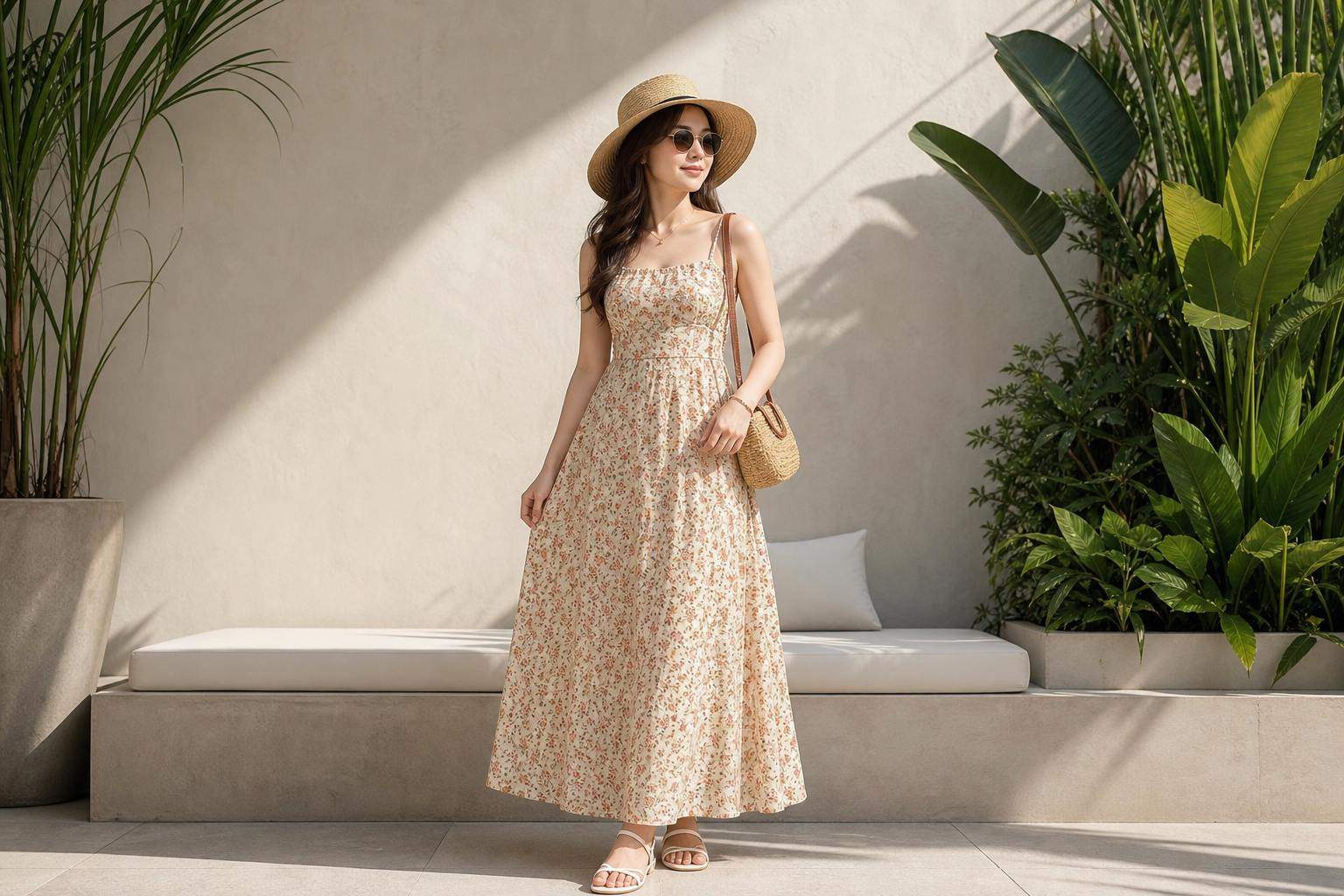 Đầm maxi hai dây đi biển nhẹ và thoáng