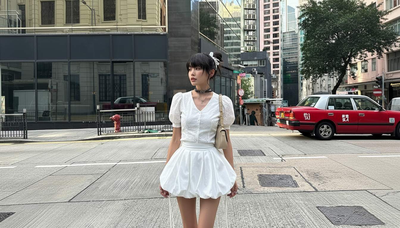 Áo ôm gọn nhấn eo khi phối cùng chân váy xòe ngắn