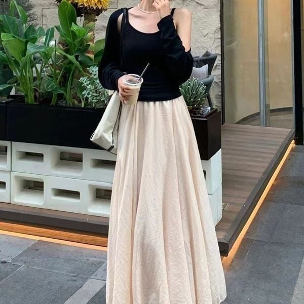 Công thức phối đồ với chân váy dài - áo len mỏng ôm + giày mũi nhọn