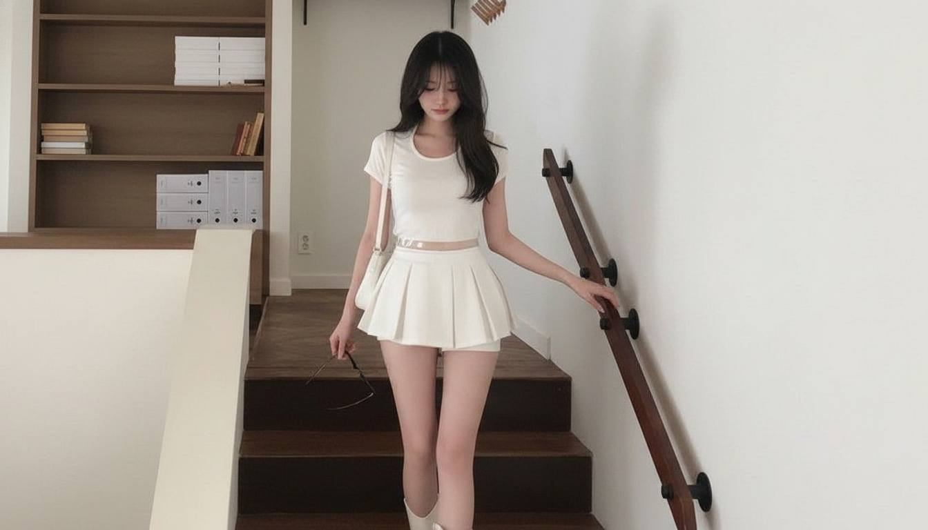 Chân váy xòe ngắn phối màu sáng nhẹ nhàng hài hòa