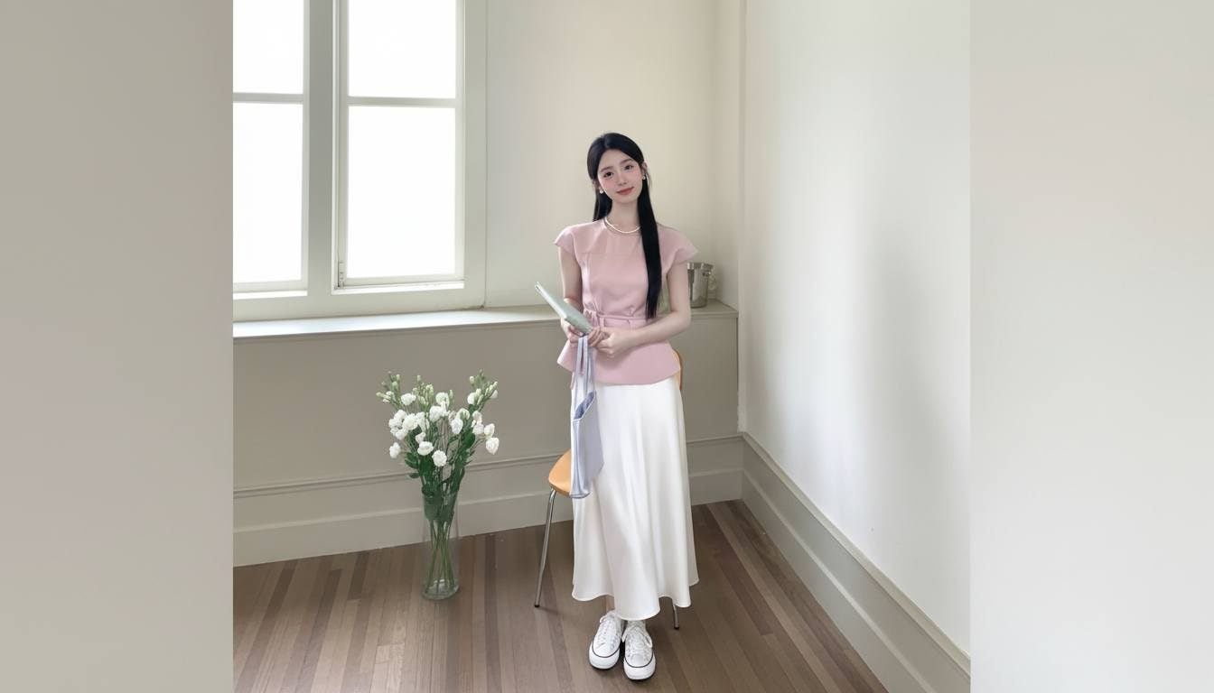 Chân váy lụa phối áo blouse mềm tinh tế và sang hơn