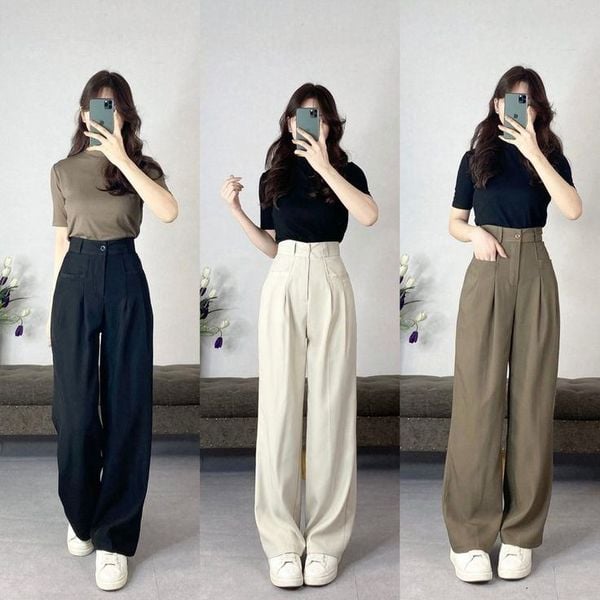 Quần ống rộng đi giày thể thao - phối cùng áo trơn và giày thể thao đơn sắc