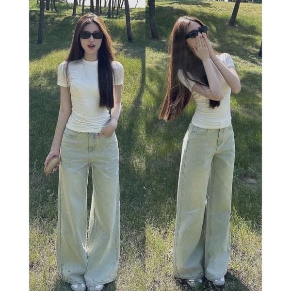 Quần ống rộng đi giày thể thao - Phối cùng áo thun basic và giày thể thao trắng