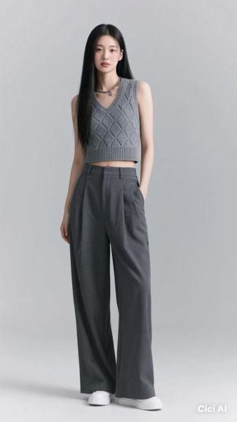 Mẹo mặc quần ống rộng đi giày thể thao để không bị lùn