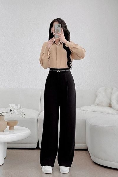 Quần ống rộng đi giày thể thao - Đi kèm áo sơ mi sơ vin