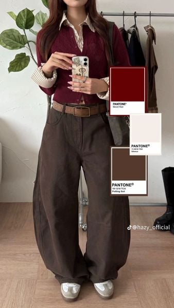 Màu nâu phối với màu gì - đỏ rượu hoặc burgundy