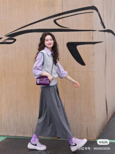 Màu tím phối với màu gì - xám