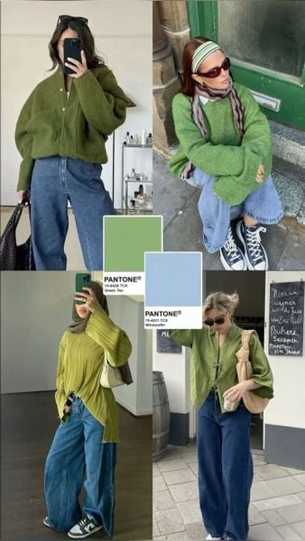 Xanh lá phối với màu gì - denim xanh