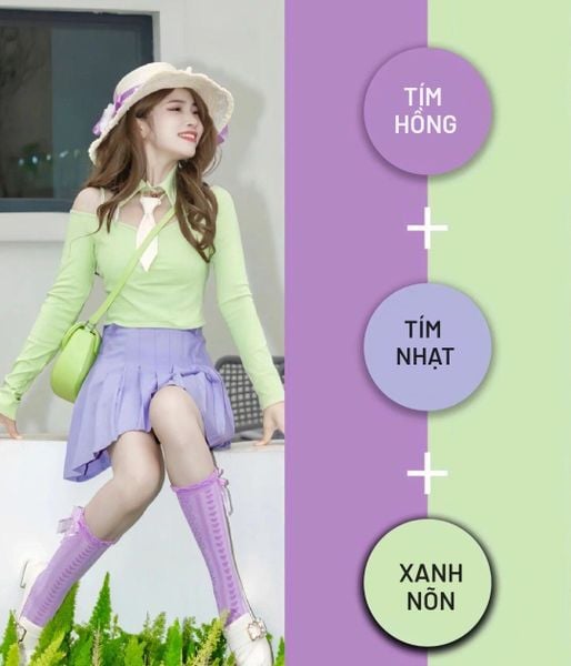 Xanh lá phối với màu gì -  tím nhạt