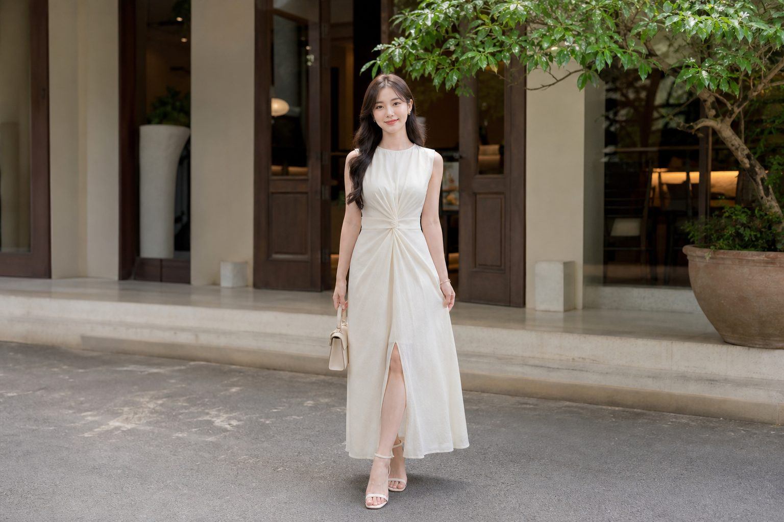 Đầm maxi xẻ tà đi biển tạo chuyển động mềm mại