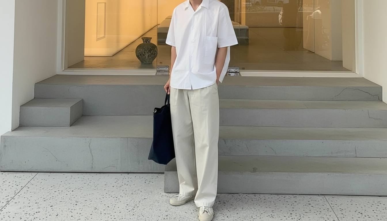 Áo sơ mi phối quần ống rộng tối giản và có gu