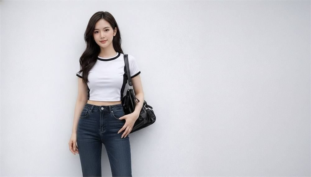 Quần jean ống đứng phối áo croptop kín đáo tôn dáng