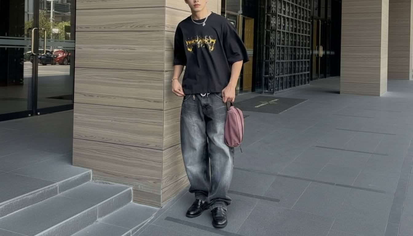 Quần ống suông nam phối áo thun oversize vừa phải hiện đại và thư thái
