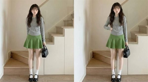 Phối đồ với chân váy chữ A ngắn - hoodie gọn phom