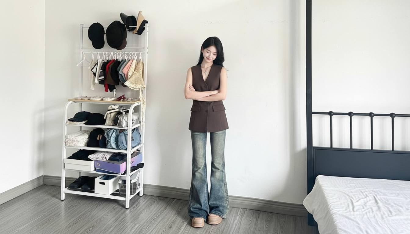 Quần jean ống loe phối áo gile hoặc vest gile có cấu trúc và thời trang