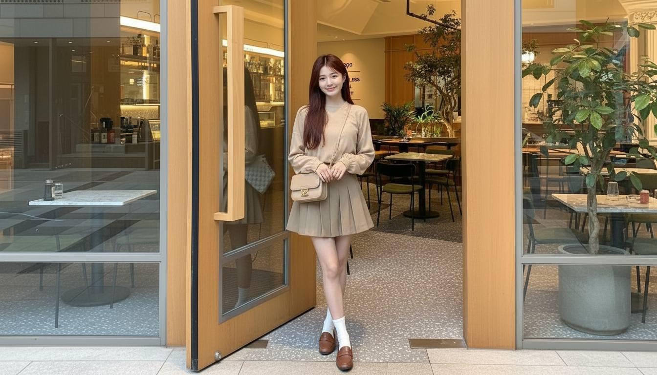 Chân váy ngắn phối set màu trung tính tối giản hiện đại