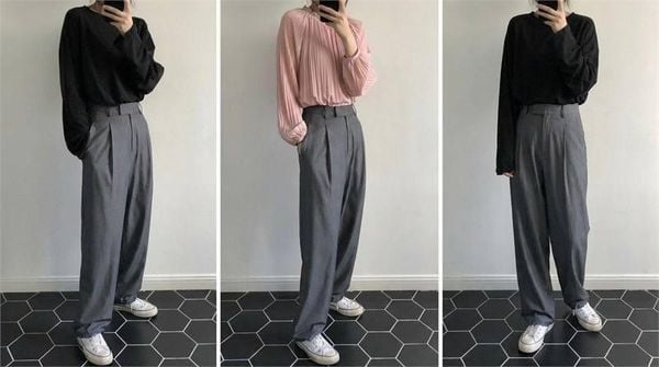 Phối đồ với quần ống suông nữ - Quần ống suông màu đen, trắng, be và xám