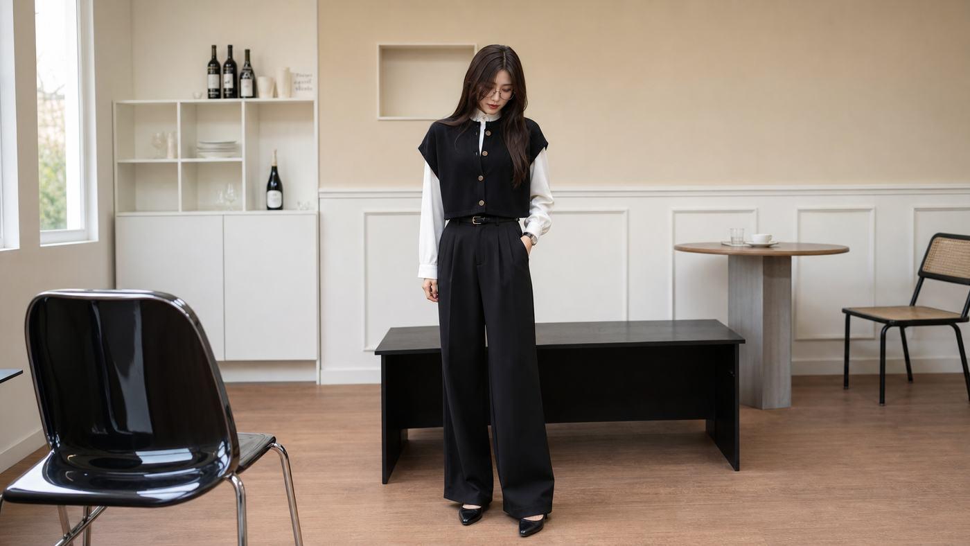 Phối đồ công sở với áo gile hoặc vest cộc tay cùng quần may đo