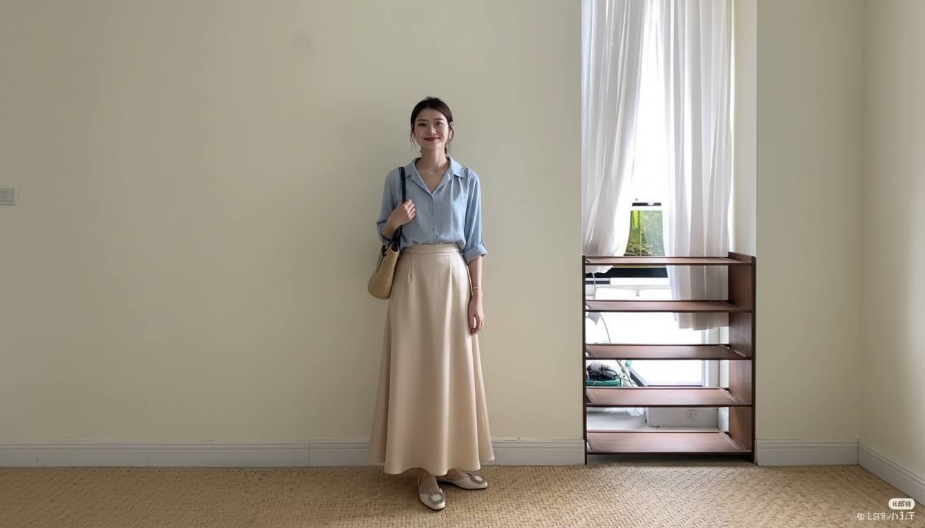 Chân váy lụa phối áo sơ mi thanh lịch và chỉn chu cho đi làm