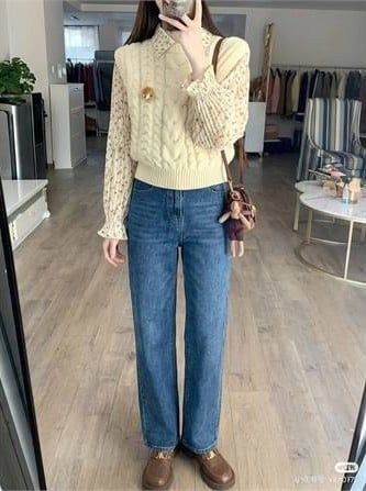 Phối đồ với quần ống suông nữ - sweater dáng ngắn