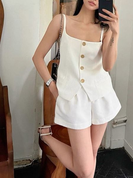 Outfit đi biển - set đồ linen đồng bộ (áo và quần short)