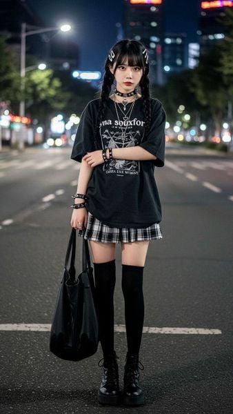 Outfit đi concert - All black với điểm nhấn metallic