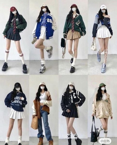 Outfit đi concert - Bomber jacket và chân váy xếp ly