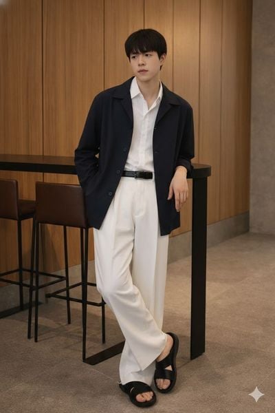 Outfit đi đám cưới nam - Áo jacket kết hợp sơ mi trắng kết hợp quần kaki