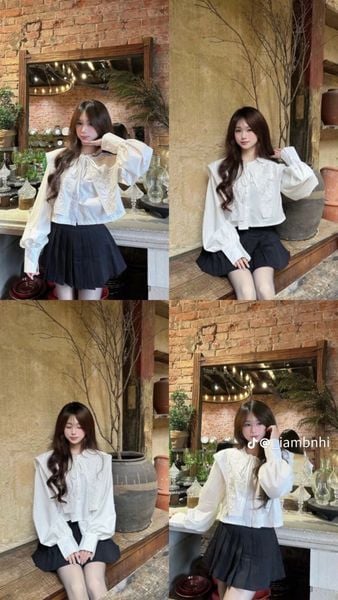 Outfit đi Huế - Áo blouse tay bồng đi cùng chân váy A-line dài qua gối