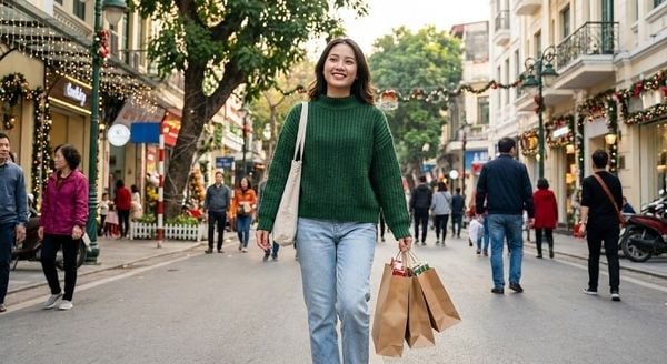 Outfit giáng sinh - Áo len màu xanh rêu phối quần Jeans sáng màu