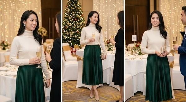 Outfit giáng sinh - Set áo len phối chân váy Midi xếp ly
