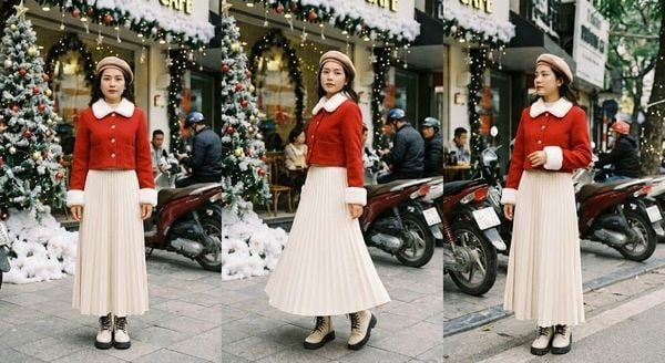 Outfit giáng sinh - Áo khoác lửng (Croptop jacket) phối váy dài mềm mại