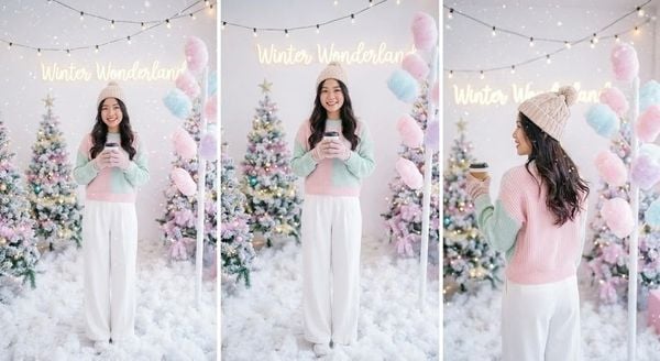 Outfit giáng sinh - Áo len Pastel phối quần suông trắng