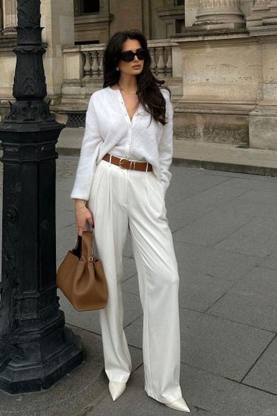 Parisian chic - Sơ mi trắng + Quần suông + Thắt lưng mảnh