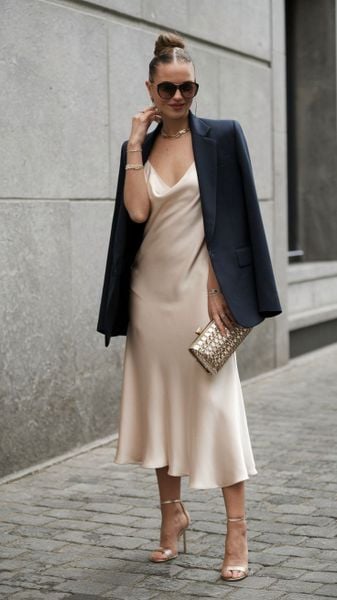 Parisian chic - Slip dress + Blazer + Slingback