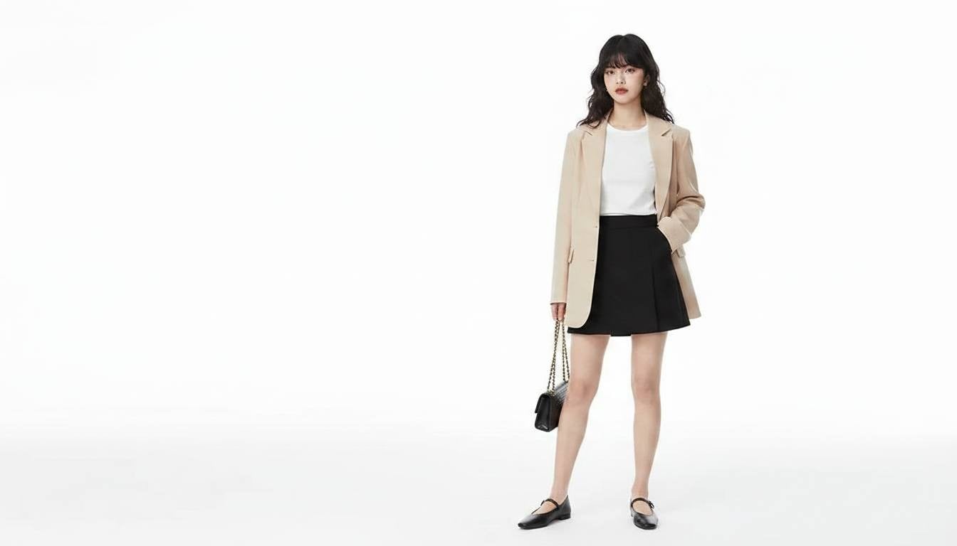 Phối chân váy ngắn với phần áo đủ gọn hoặc có điểm nhấn rõ ràng