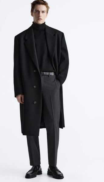 Phối đồ nam với Overcoat (dạ) + cổ lọ len + quần len pha + Chelsea boots