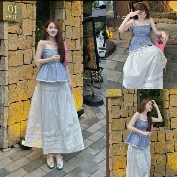 Cách phối đồ với chân váy xếp ly dài - áo tank top hoặc áo hai dây