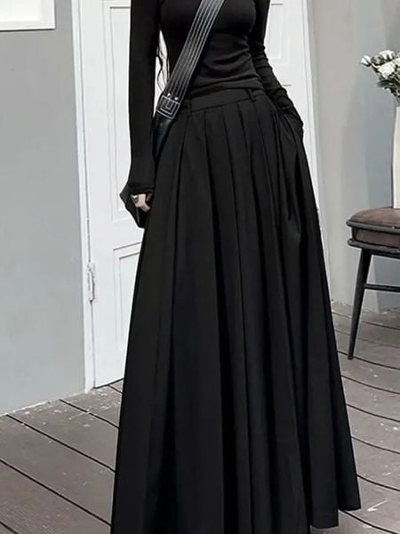 Cách phối đồ với chân váy xòe dài - monochrome