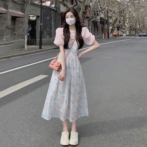 Đầm midi + Giày pastel