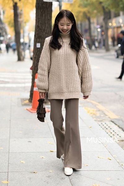 Áo len cổ lọ + Quần ống suông